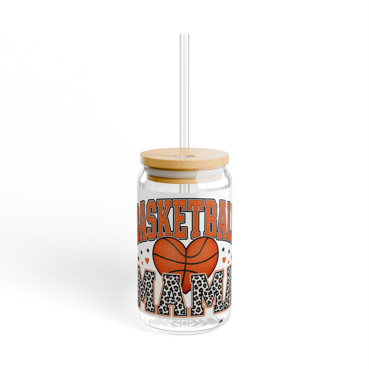 Basketball Mom 16oz Sipper Glass – Leopard Print Sports Tumbler with Straw