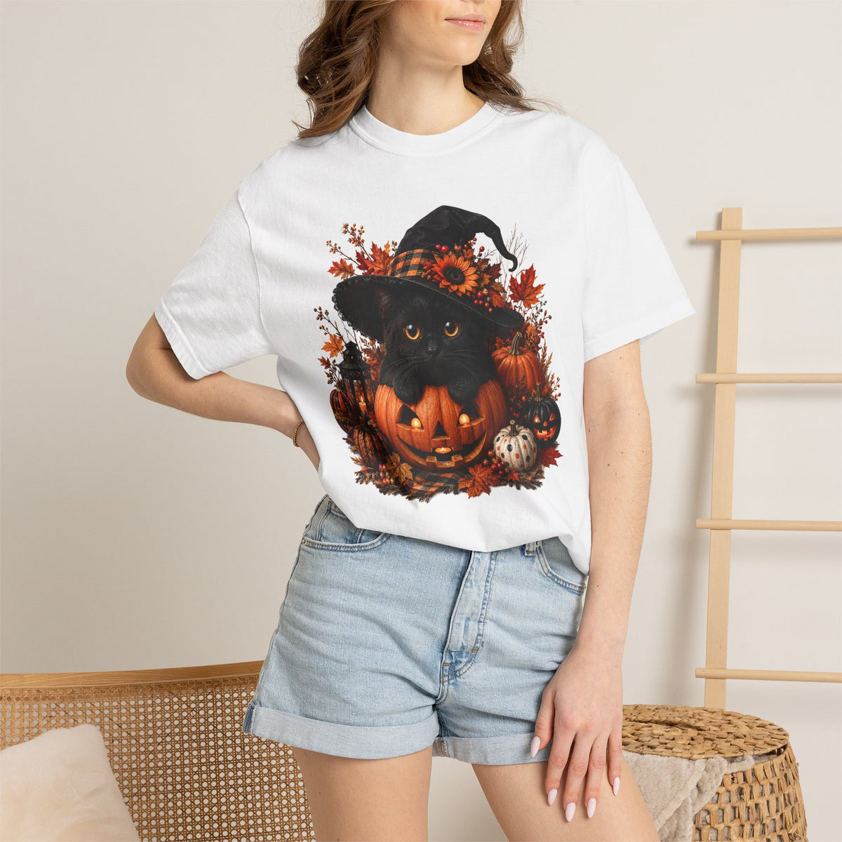Halloween Black Cat Pumpkin T-Shirt