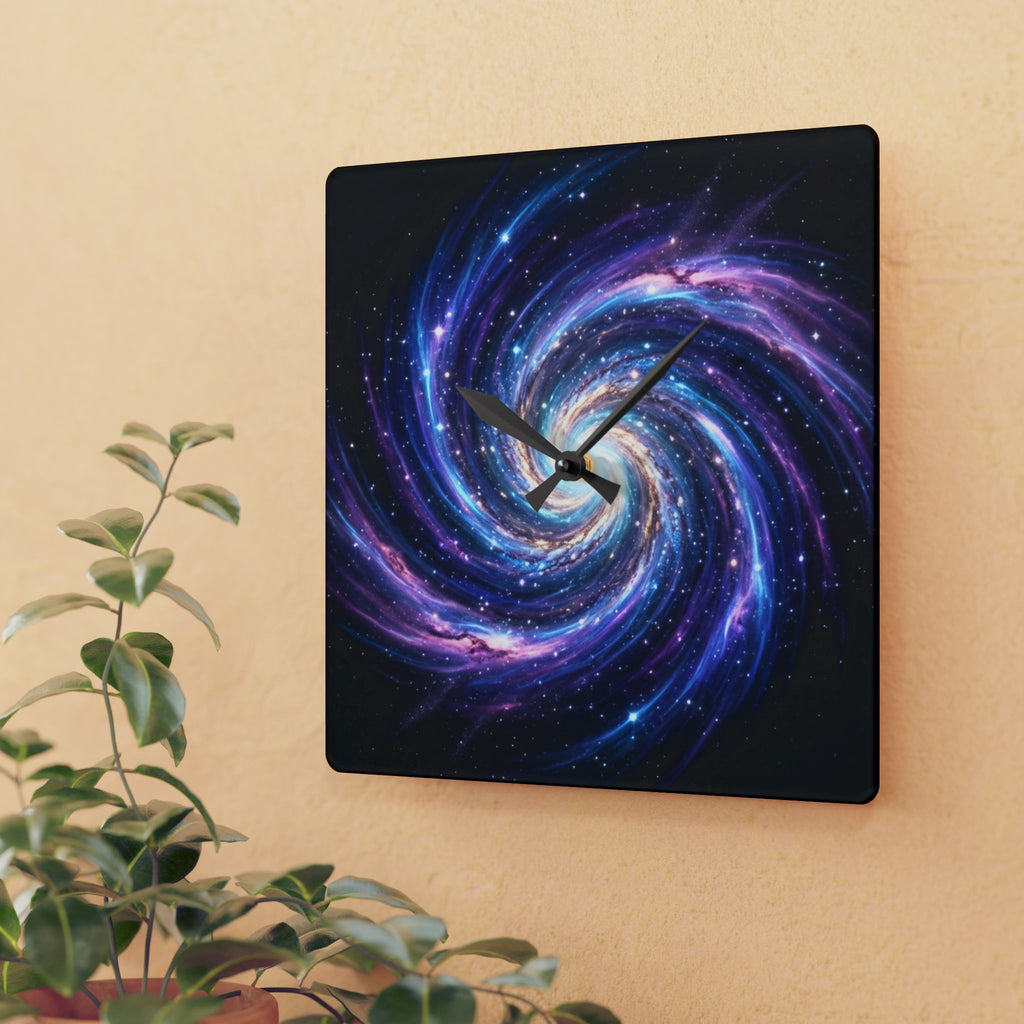 Galaxy Swirl Acrylic Wall Clock — Cosmic Space Spiral Home Decor