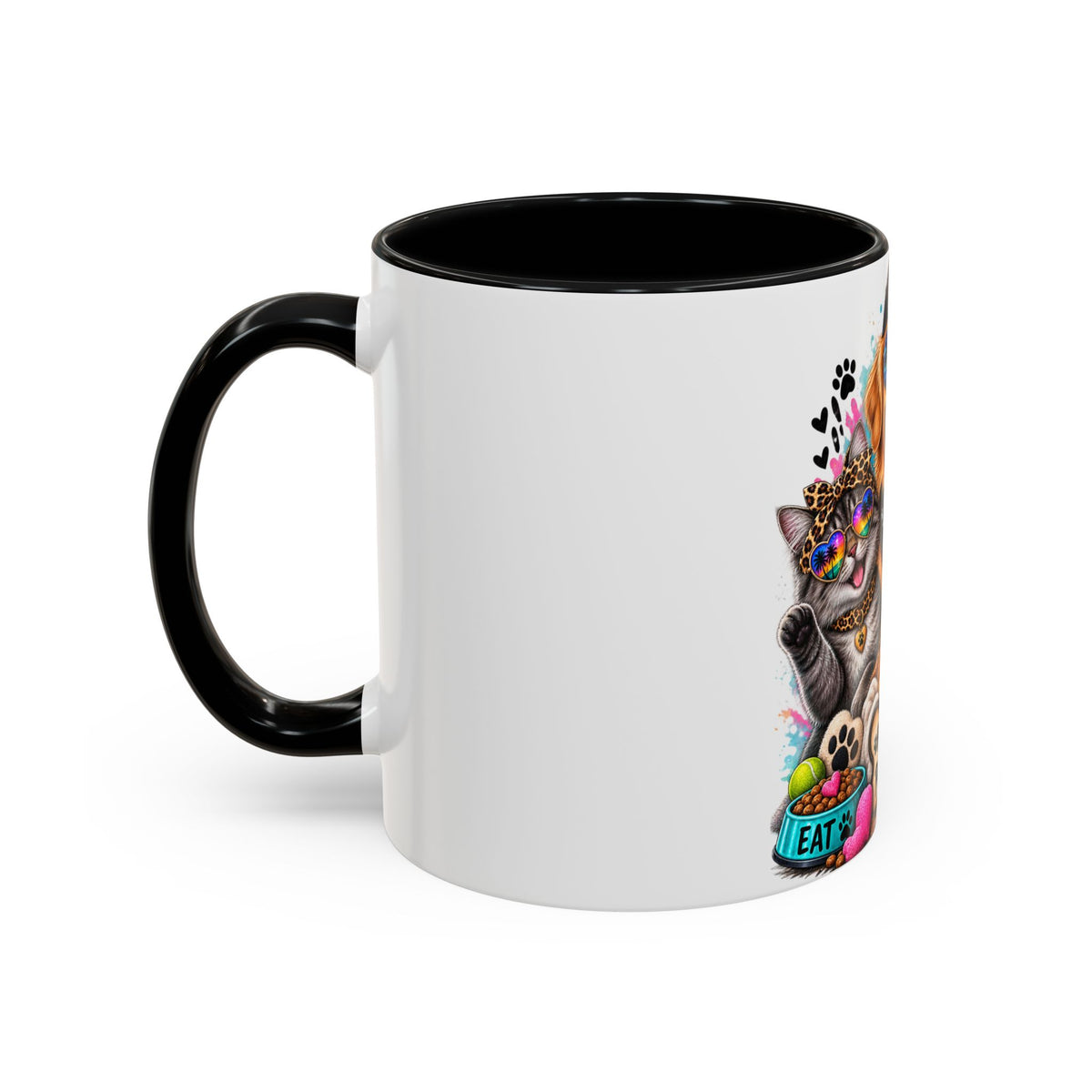 Coffee Mug — "Life is Better with Pets" Colorful Dog & Cat Paw-some Design (11/15 oz)