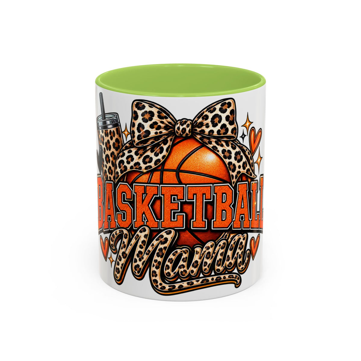 Basketball Mama Accent Coffee Mug – Leopard Bow Basketball Mom Gift (11/15oz)
