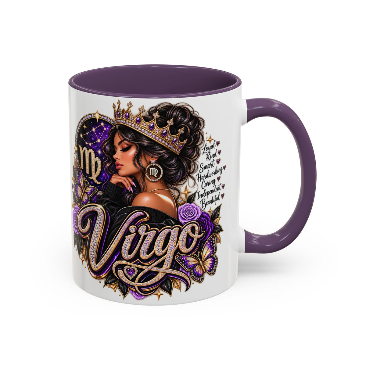 Virgo Zodiac Accent Coffee Mug — Purple Crowned Virgo Astrology Gift (11/15oz)