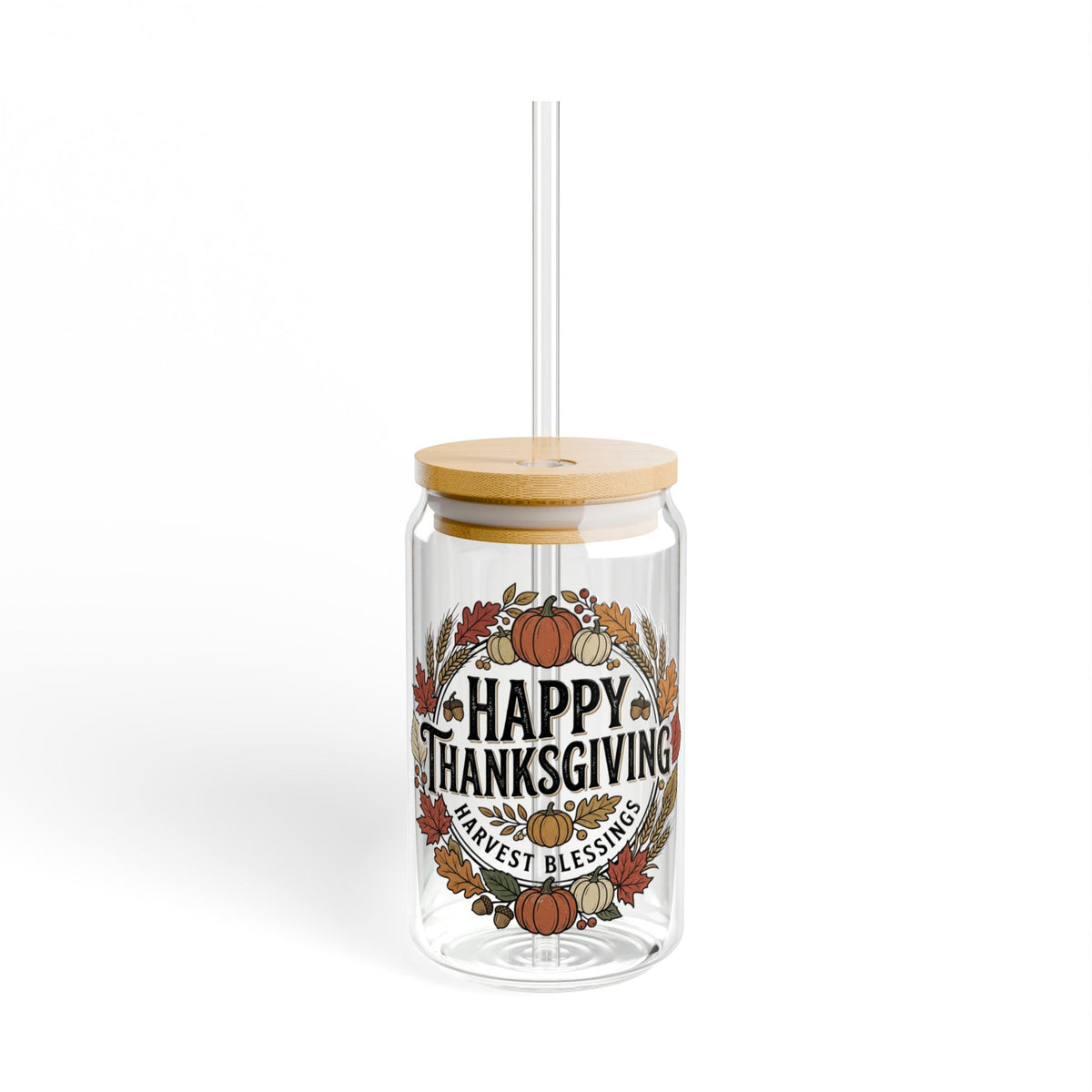 Happy Thanksgiving 16oz Sipper Glass - Harvest Blessings Pumpkin Fall Drink Tumbler with Straw