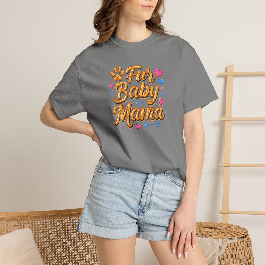 T-Shirt — "Fur Baby Mama" Cute Pawprint Graphic Tee for Dog & Cat Moms