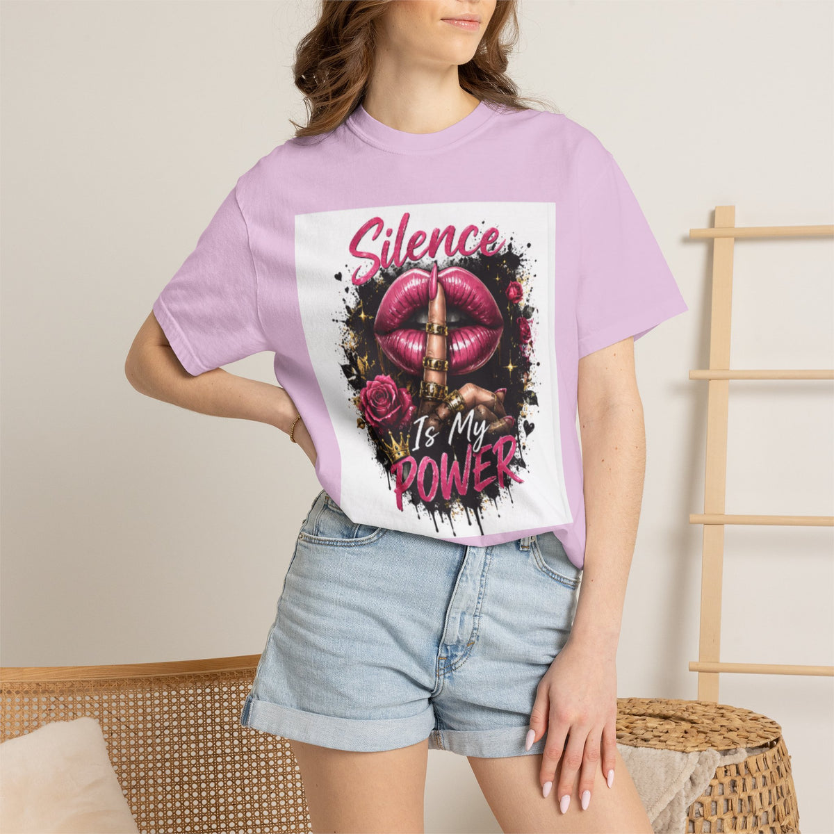 Silence Is My Power T-Shirt — Graphic Lip & Rose Statement Tee