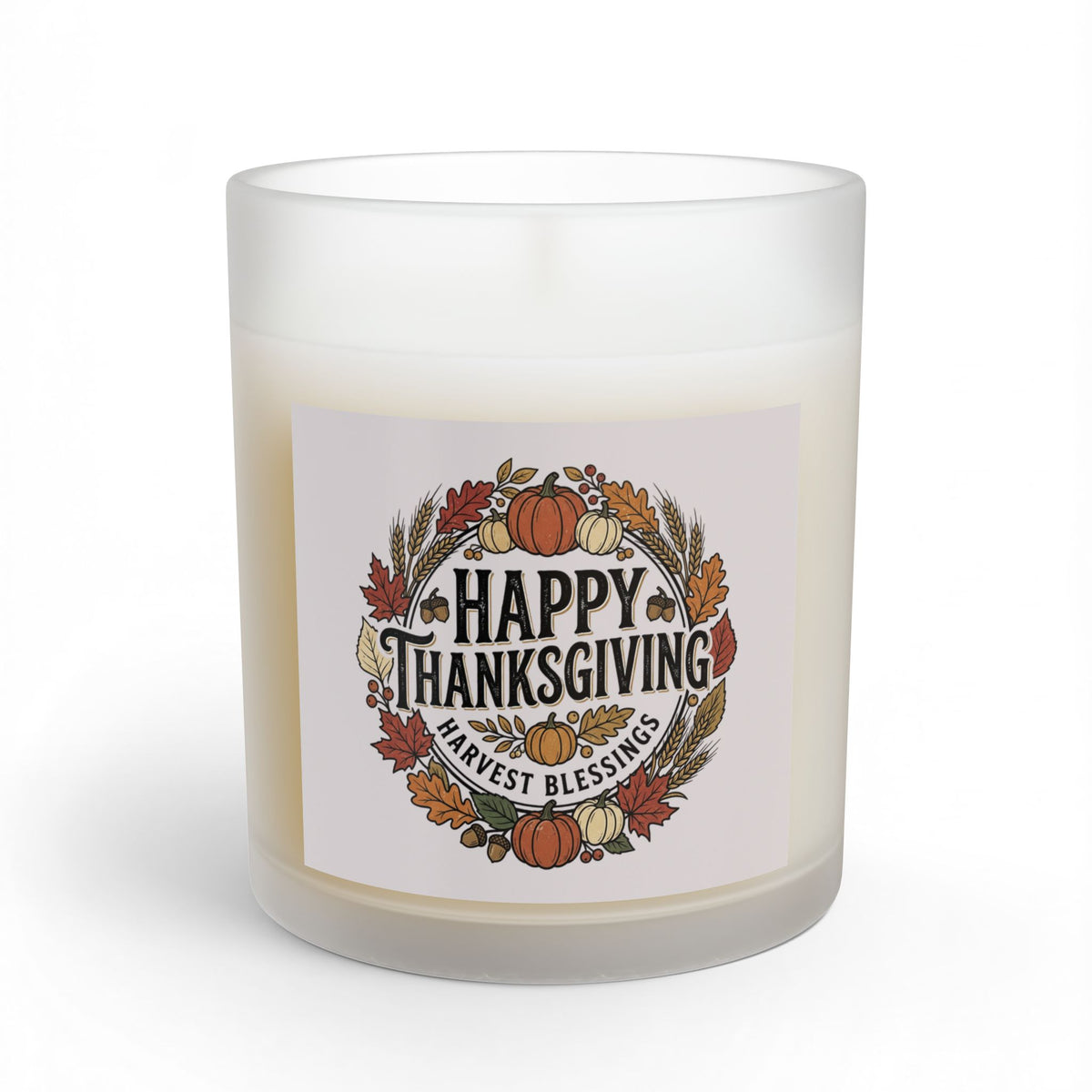 Thanksgiving Glass Candle — "Happy Thanksgiving" Harvest Blessings 11oz