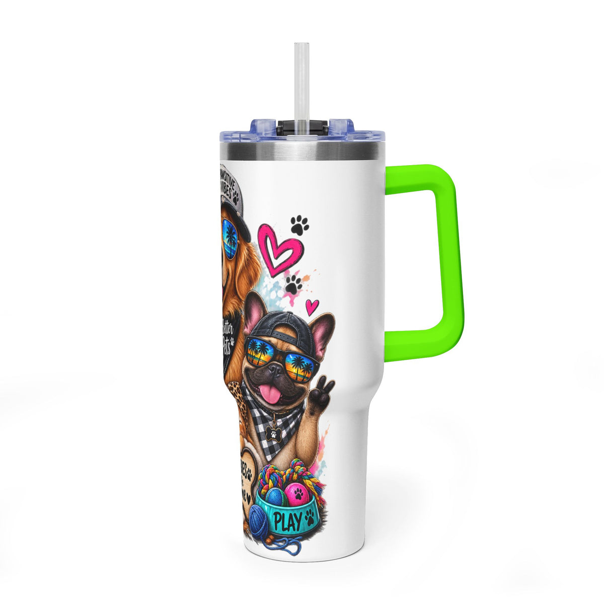 40oz Vacuum Tumbler — "Life is Better with Pets" Colorful Dog & Cat Travel Mug