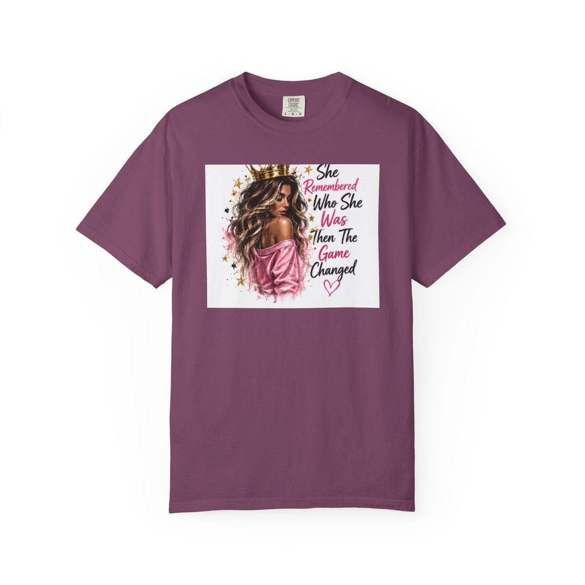 T-Shirt — 'She Remembered Who She Was' Empowerment Tee (Woman Portrait, Inspirational Quote)