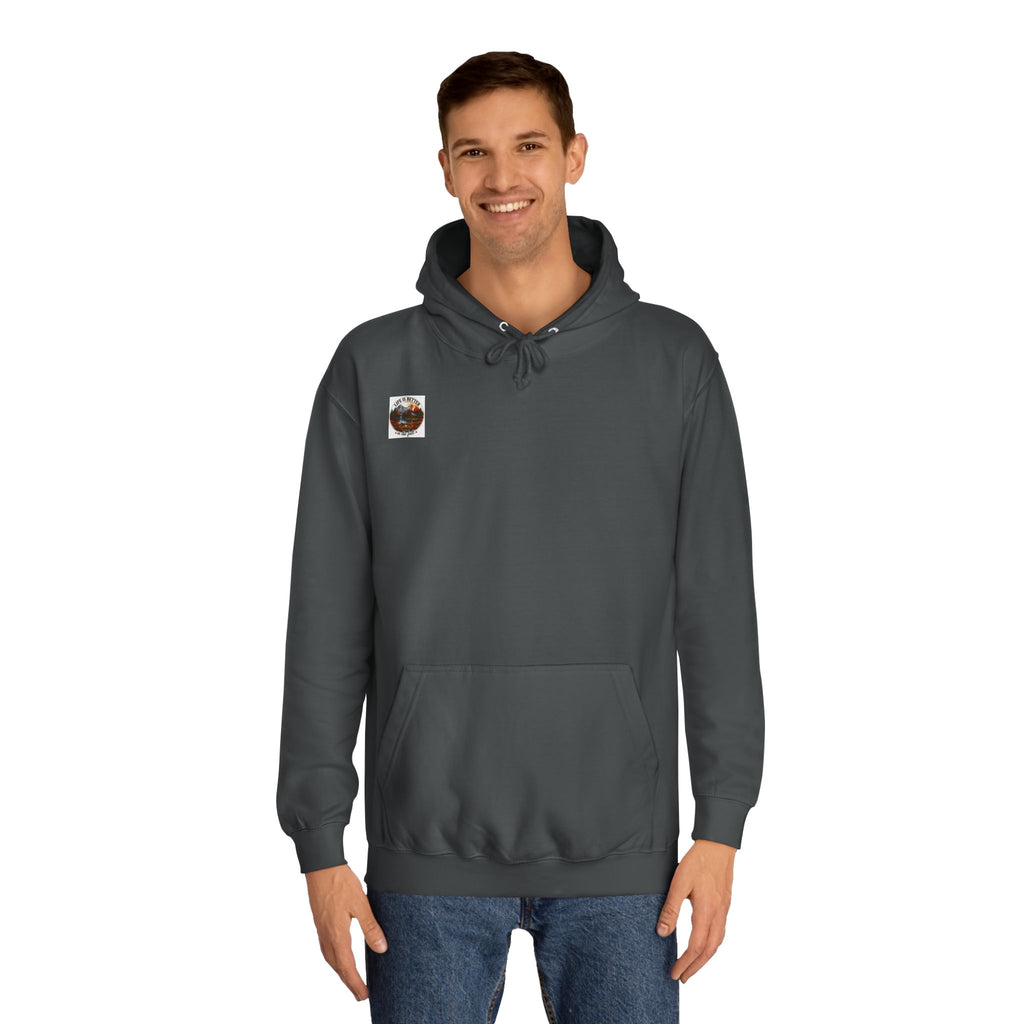 Charcoal pullover hoodie with front pouch pocket and small chest patch