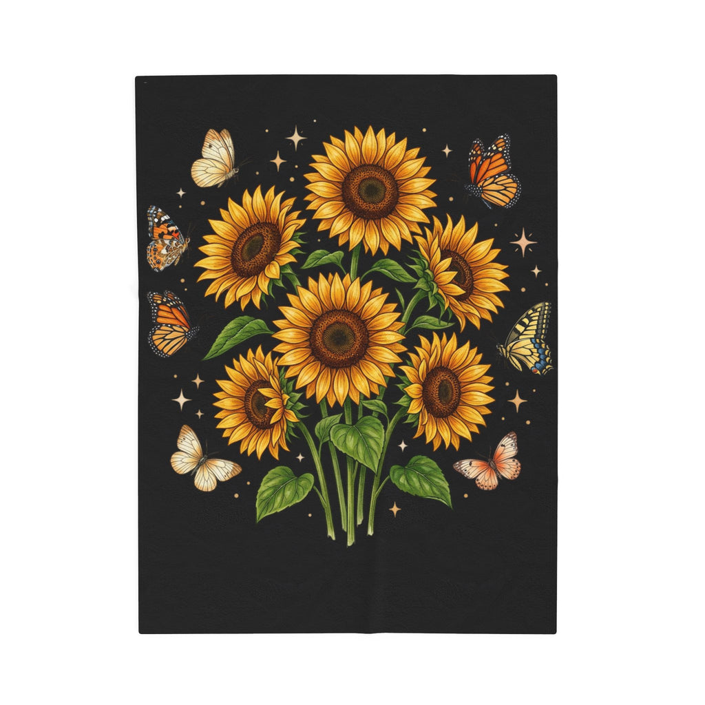 Sunflower & Butterflies Velveteen Plush Blanket — Cozy Floral Throw