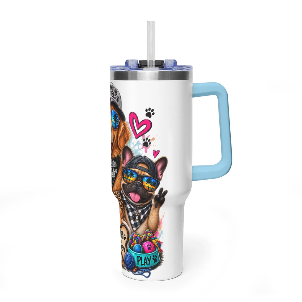 40oz Vacuum Tumbler — "Life is Better with Pets" Colorful Dog & Cat Travel Mug
