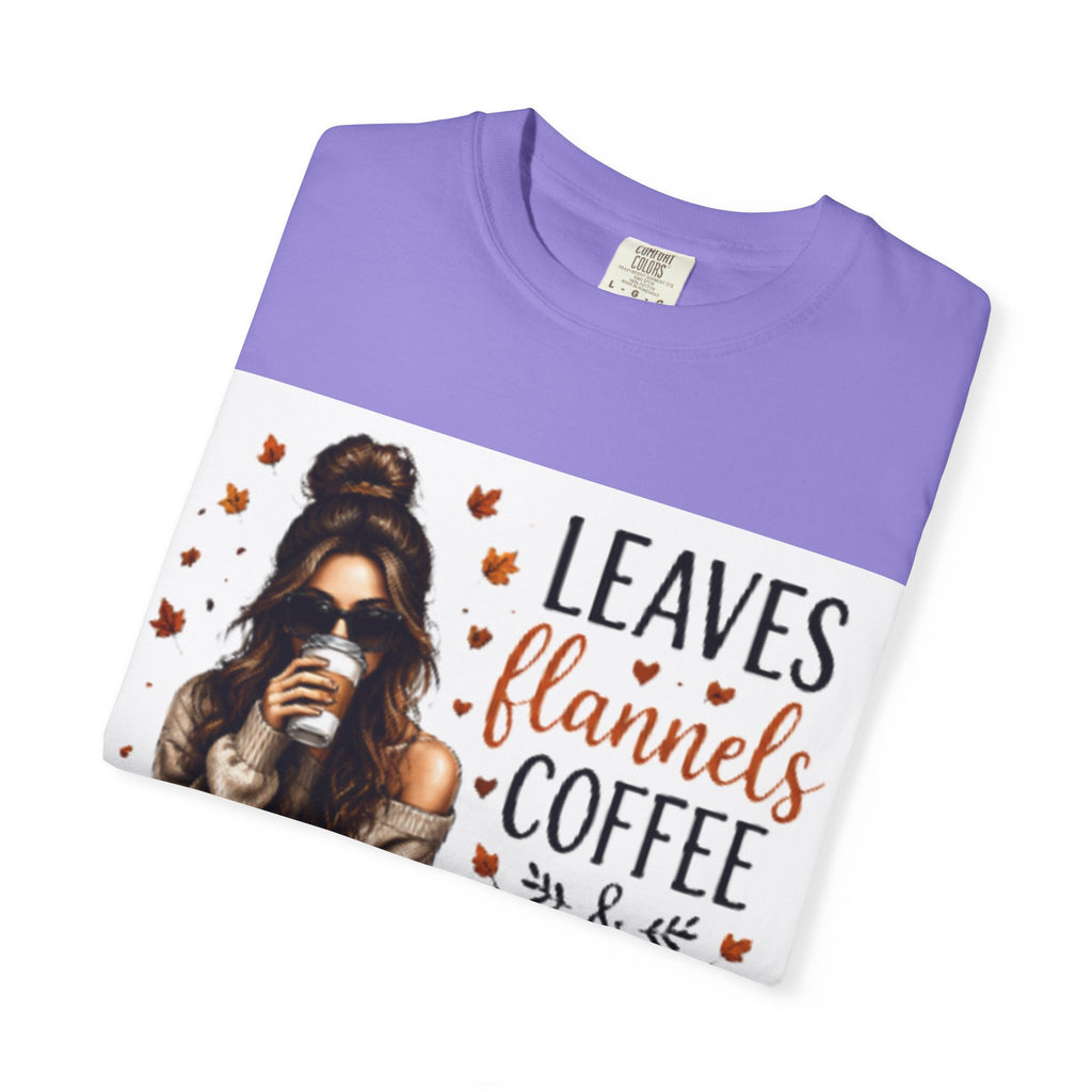 Fall Vibes Tee – "Leaves Flannels Coffee & Fall Vibes" Graphic T-Shirt