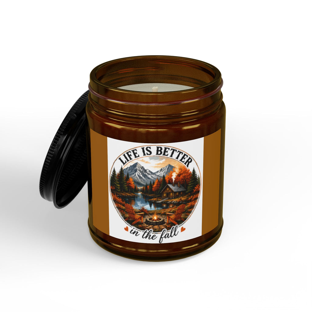 Fall Scented Soy Candle — "Life Is Better in the Fall" Amber Jar (4oz & 9oz)