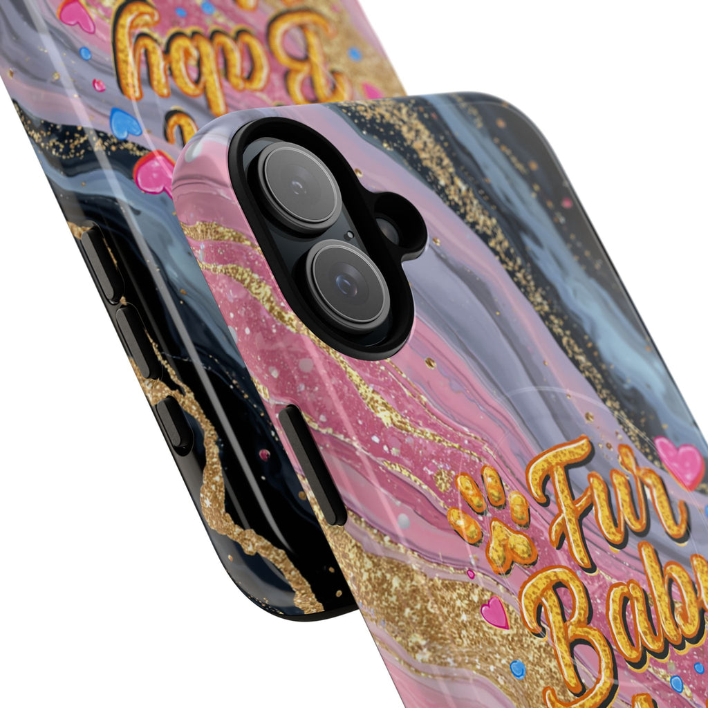 Phone Case — “Fur Baby Mama” Pink Marble Tough Magnetic Case