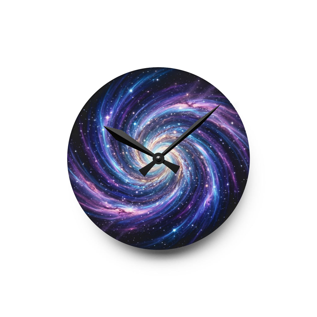 Galaxy Swirl Acrylic Wall Clock — Cosmic Space Spiral Home Decor