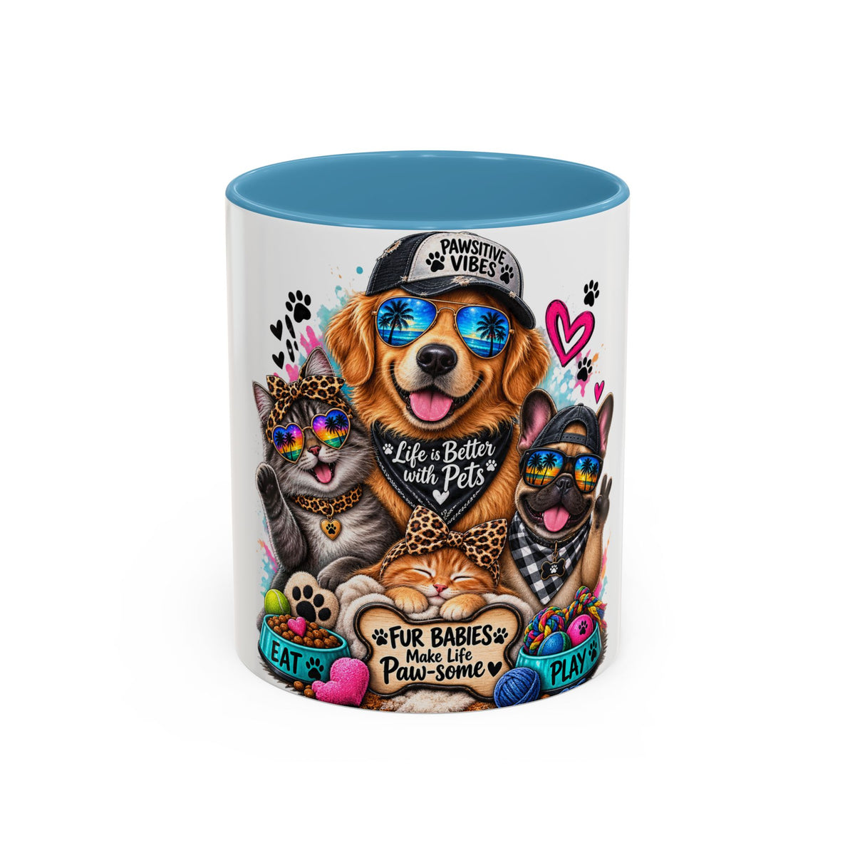 Coffee Mug — "Life is Better with Pets" Colorful Dog & Cat Paw-some Design (11/15 oz)