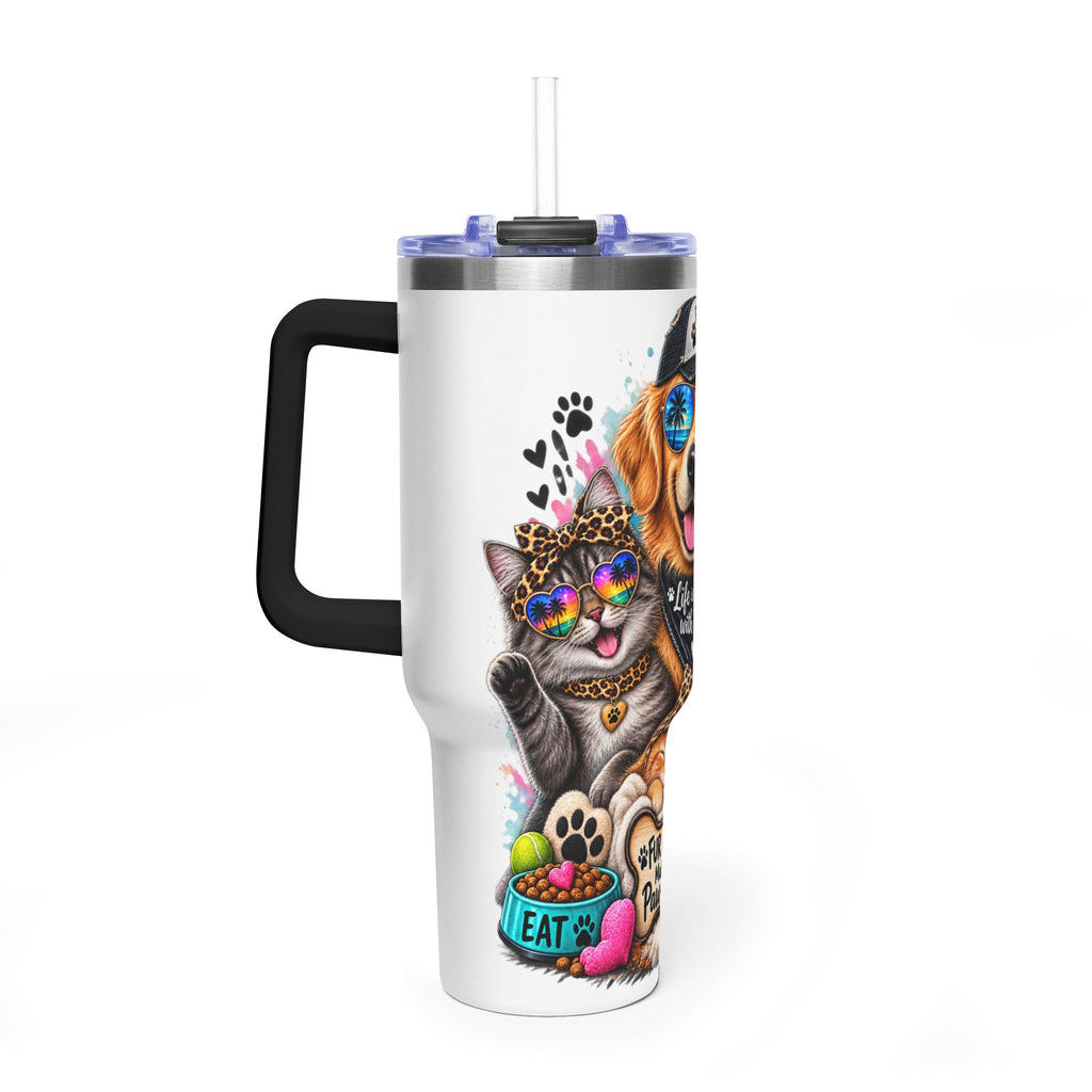 40oz Vacuum Tumbler — "Life is Better with Pets" Colorful Dog & Cat Travel Mug
