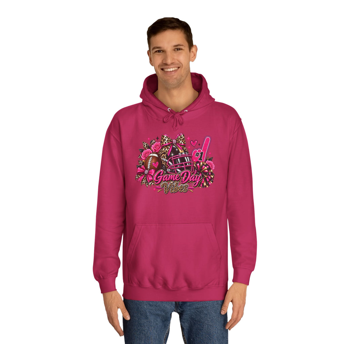 Game Day Cheer Hoodie — Pink Football Floral Design