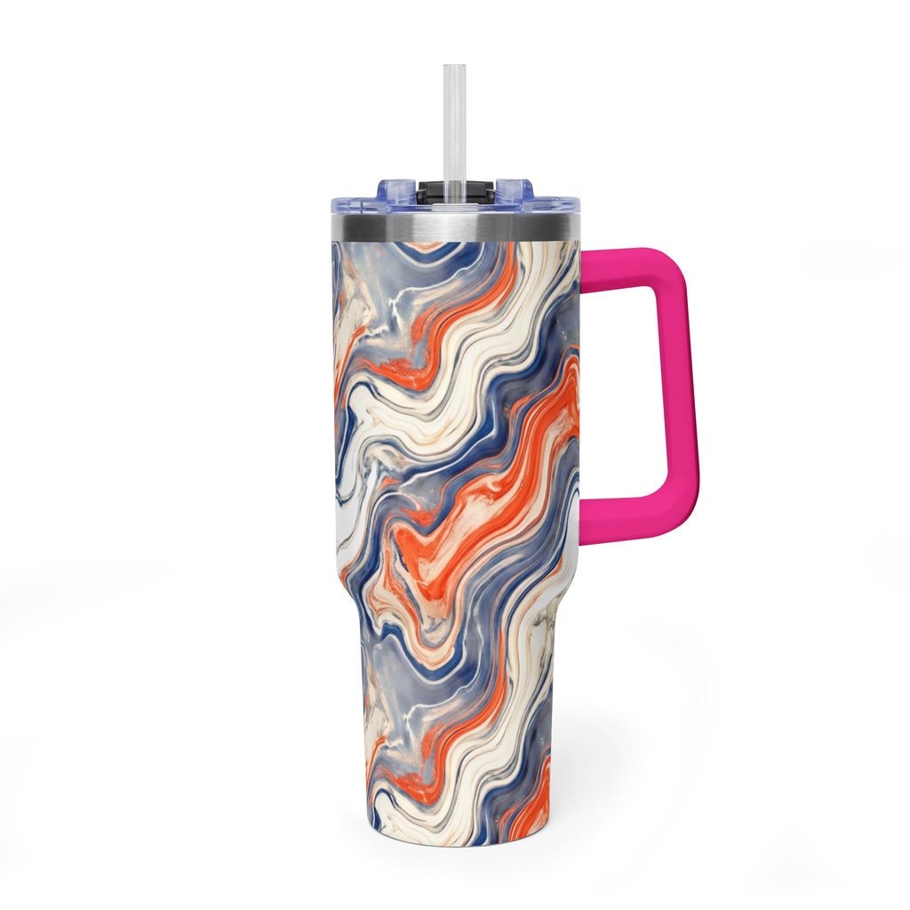 40oz Marble Swirl Tumbler – Insulated Vacuum Travel Cup (Blue & Orange)