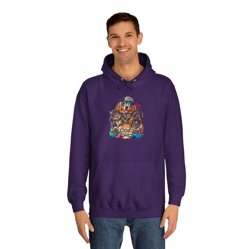 Hoodie — Colorful College Mascot Cat & Dog Paw Graphic