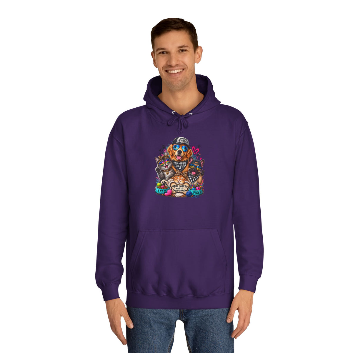 Hoodie — Colorful College Mascot Cat & Dog Paw Graphic