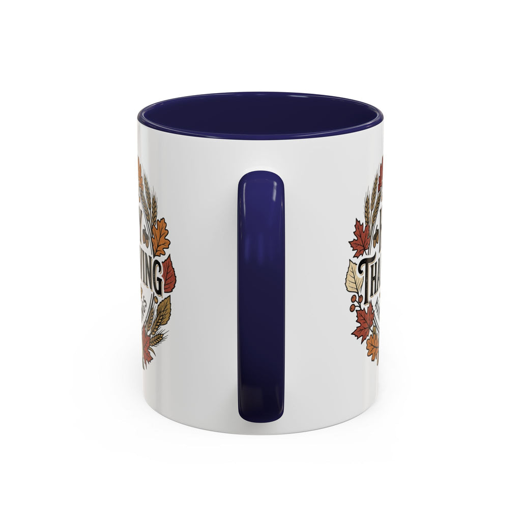 Happy Thanksgiving Accent Coffee Mug — "Harvest Blessings" Fall Pumpkin Wreath (11/15 oz)
