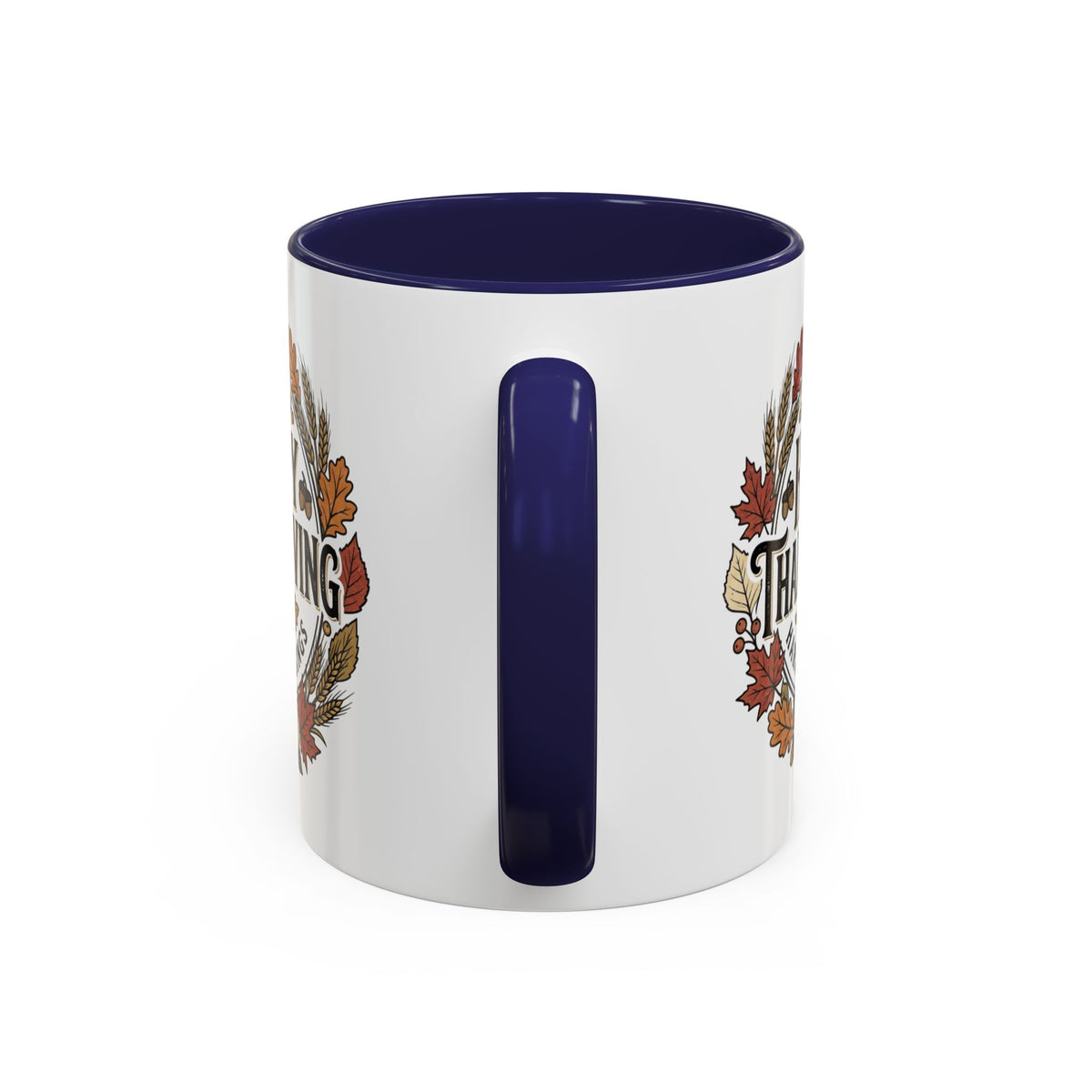 Happy Thanksgiving Accent Coffee Mug — "Harvest Blessings" Fall Pumpkin Wreath (11/15 oz)