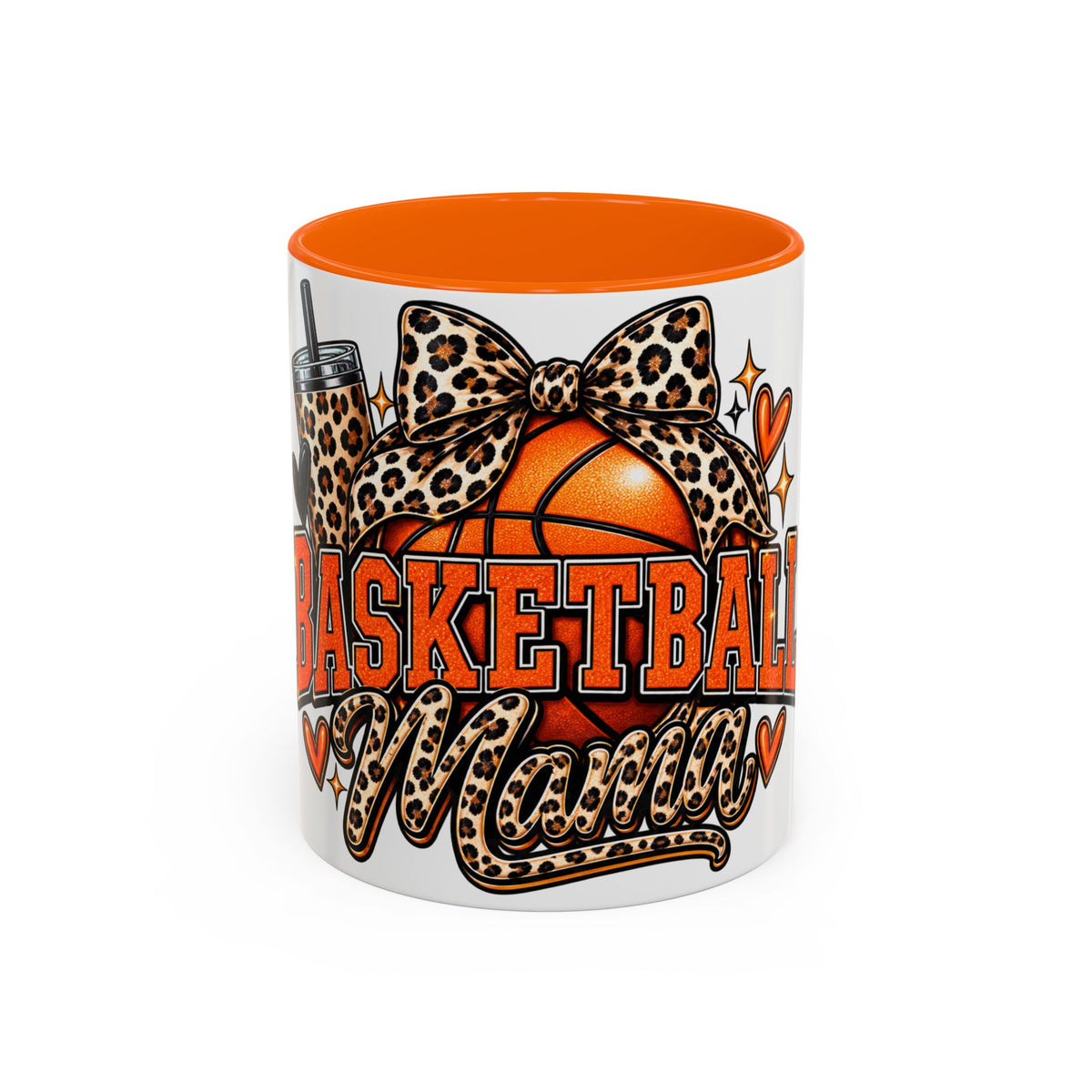 Basketball Mama Accent Coffee Mug – Leopard Bow Basketball Mom Gift (11/15oz)
