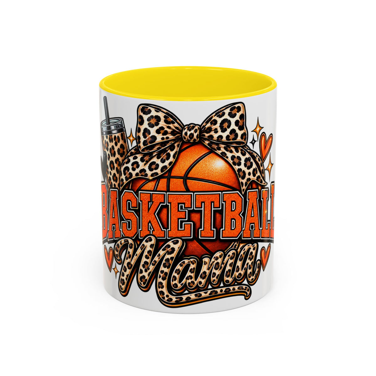 Basketball Mama Accent Coffee Mug – Leopard Bow Basketball Mom Gift (11/15oz)
