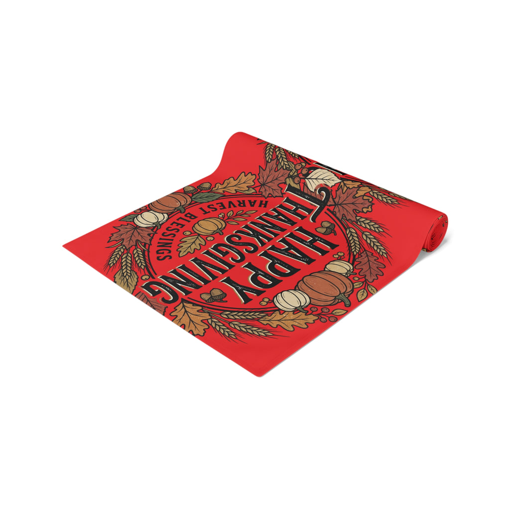 Thanksgiving Table Runner - 'Happy Thanksgiving' Fall Harvest Pumpkin Design