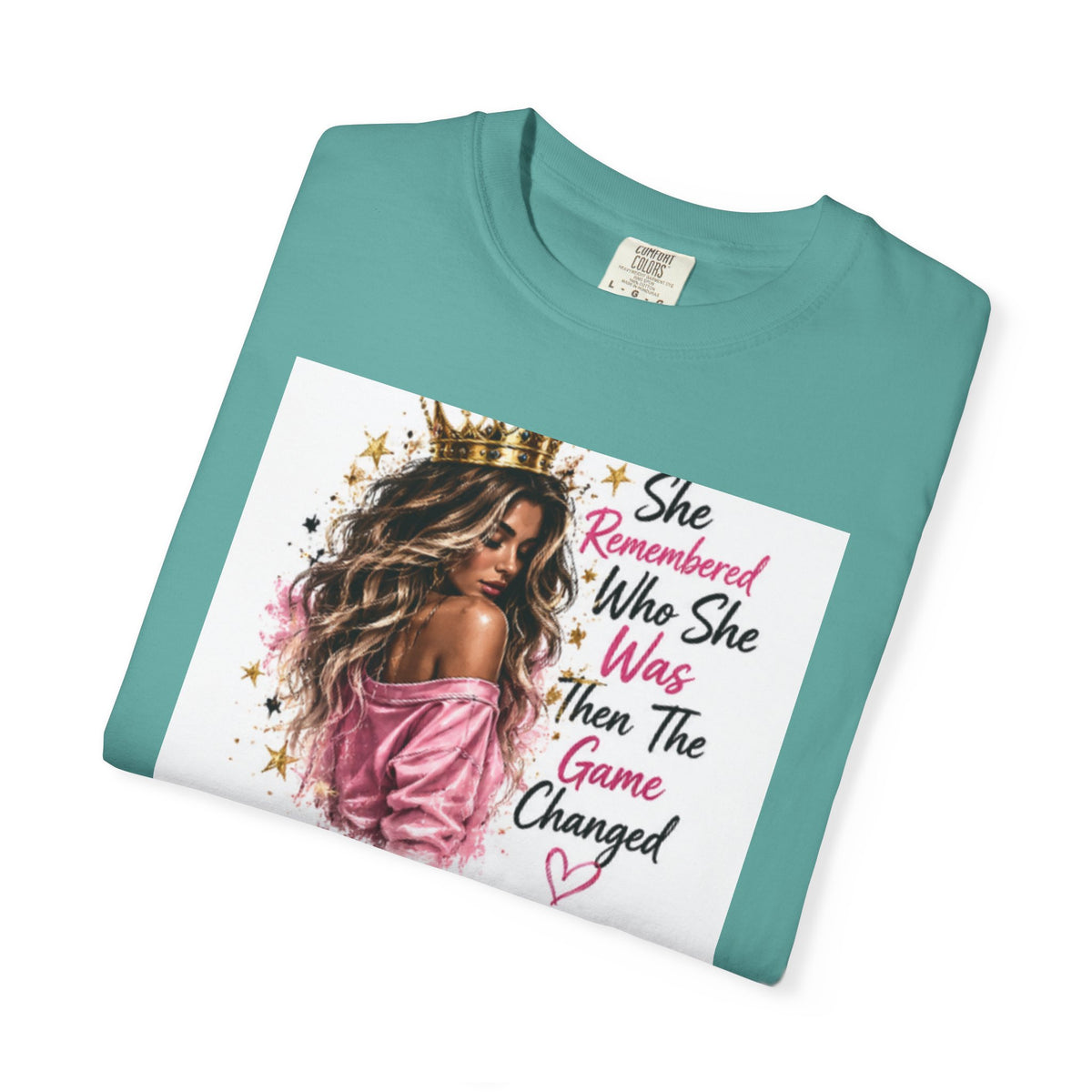 T-Shirt — 'She Remembered Who She Was' Empowerment Tee (Woman Portrait, Inspirational Quote)