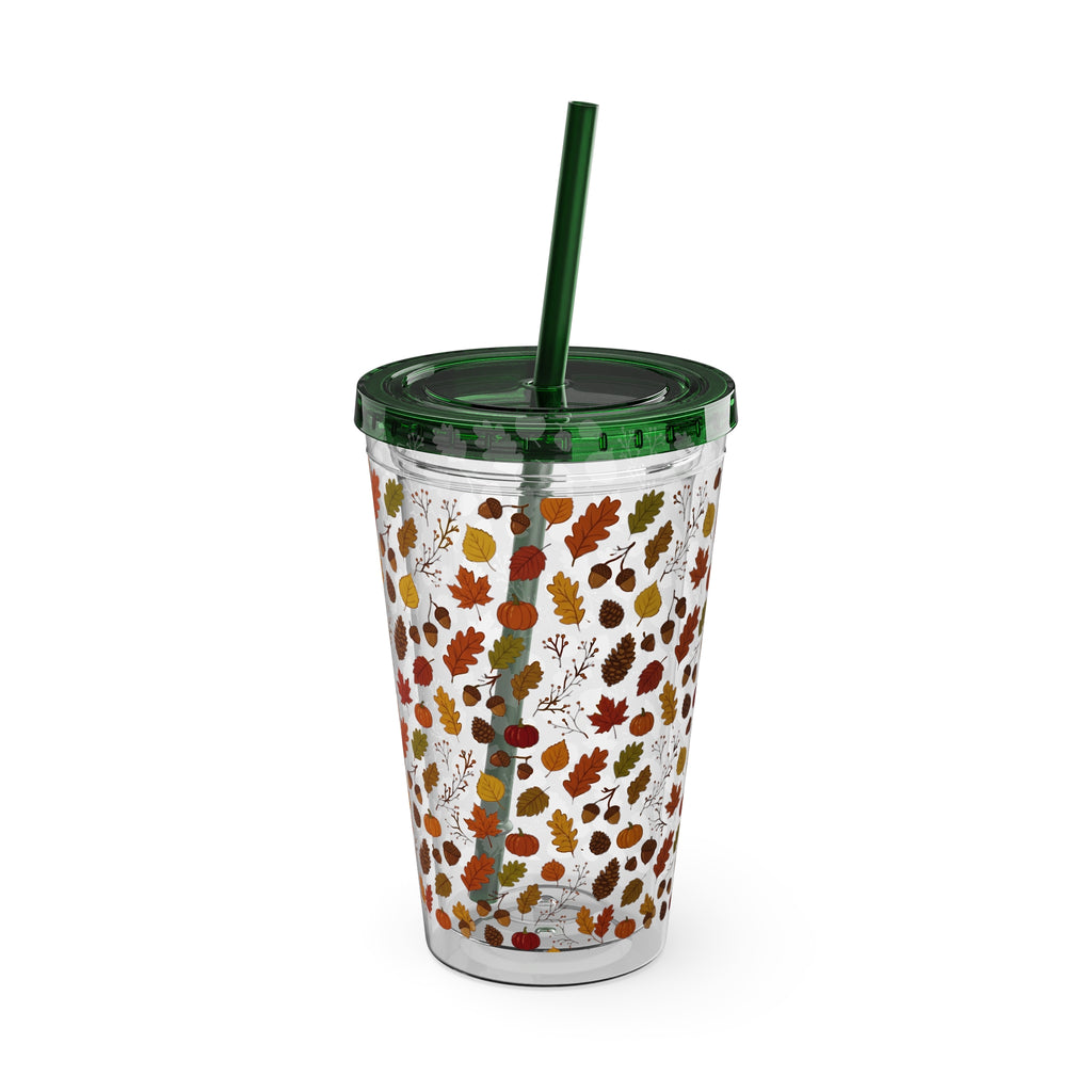 Autumn Leaves 16oz Tumbler with Straw – Fall Floral Insulated Cup