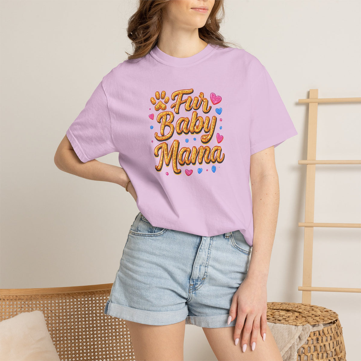 T-Shirt — "Fur Baby Mama" Cute Pawprint Graphic Tee for Dog & Cat Moms