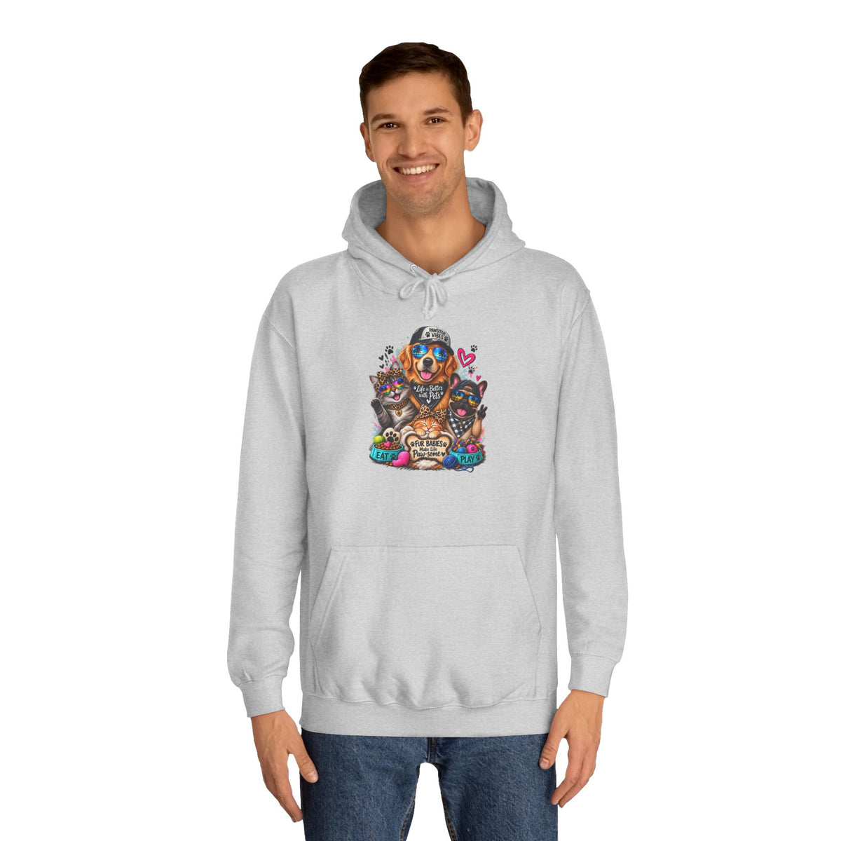 Hoodie — Colorful College Mascot Cat & Dog Paw Graphic