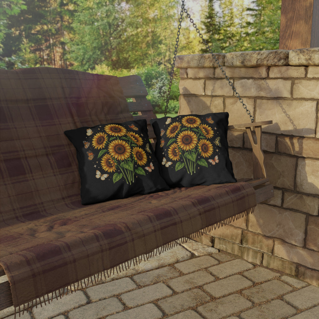 Sunflower & Butterfly Outdoor Pillow — Floral Garden Accent Cushion for Patio