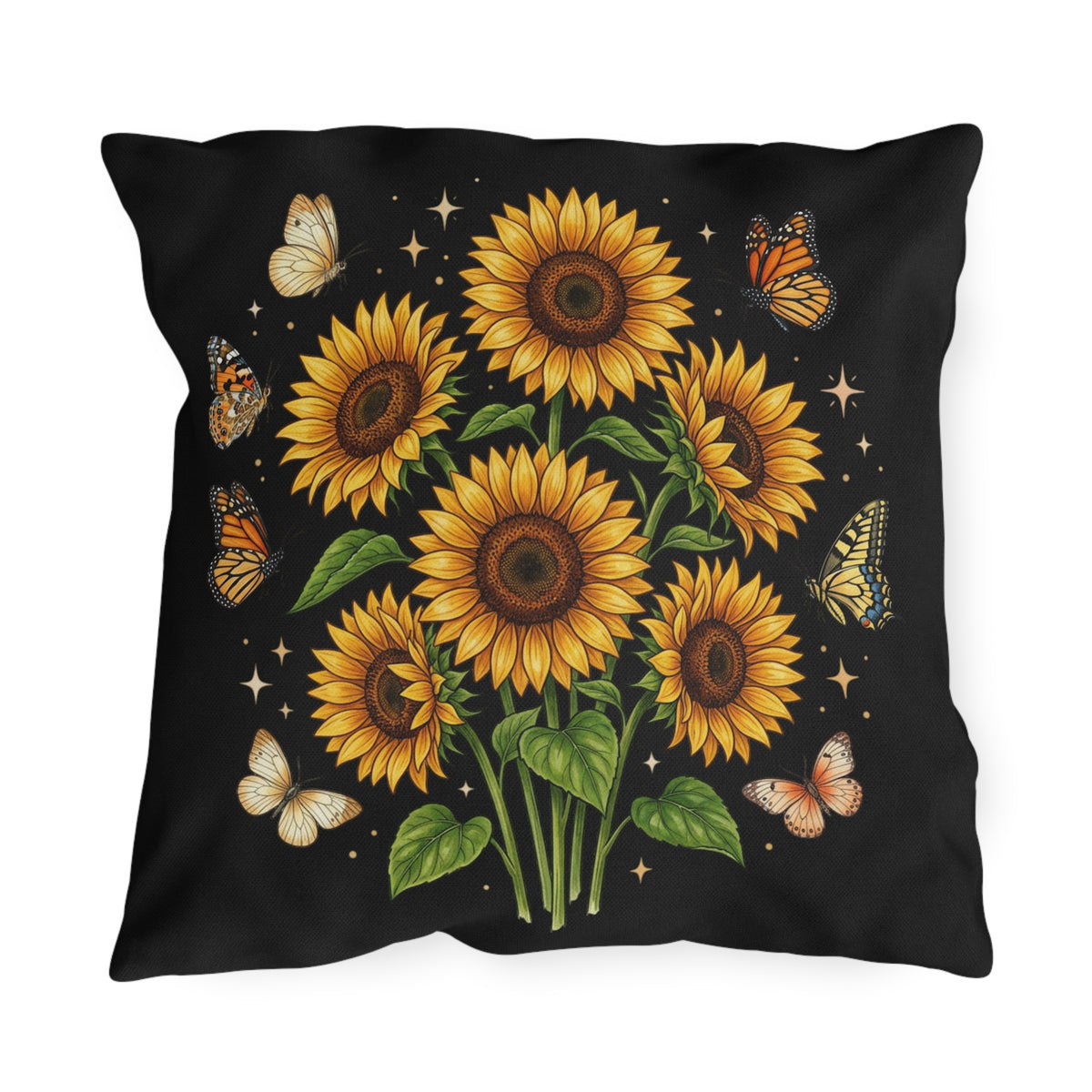 Sunflower & Butterfly Outdoor Pillow — Floral Garden Accent Cushion for Patio