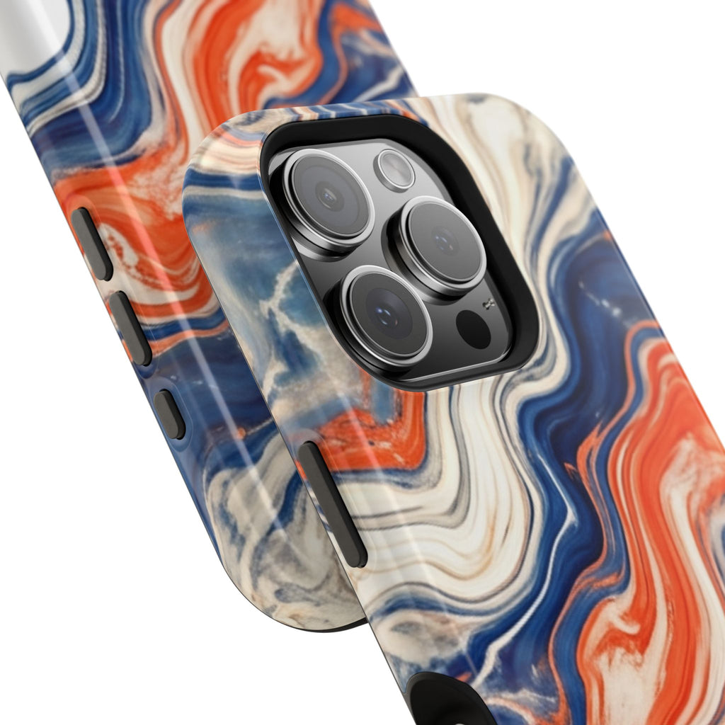 Marbled Wave Magnetic Impact Phone Case — Blue & Orange Swirl Protective Cover