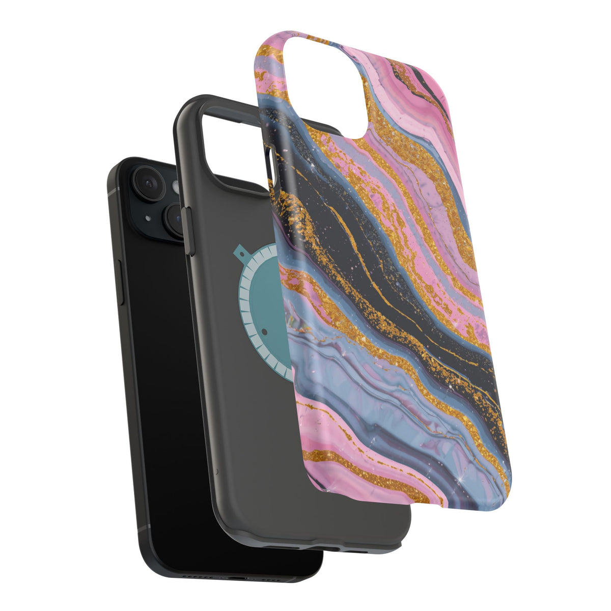 Marbled Pink & Gold Magnetic Phone Case — Impact-Resistant Protective Cover