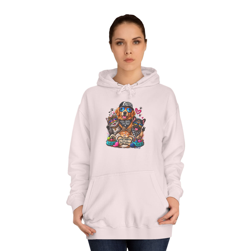 Hoodie — Colorful College Mascot Cat & Dog Paw Graphic