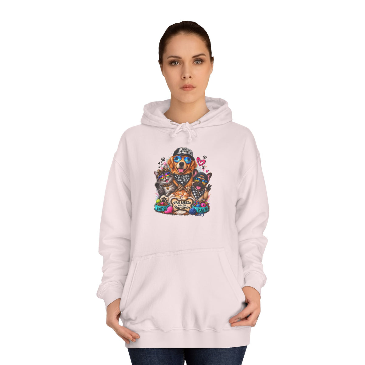Hoodie — Colorful College Mascot Cat & Dog Paw Graphic