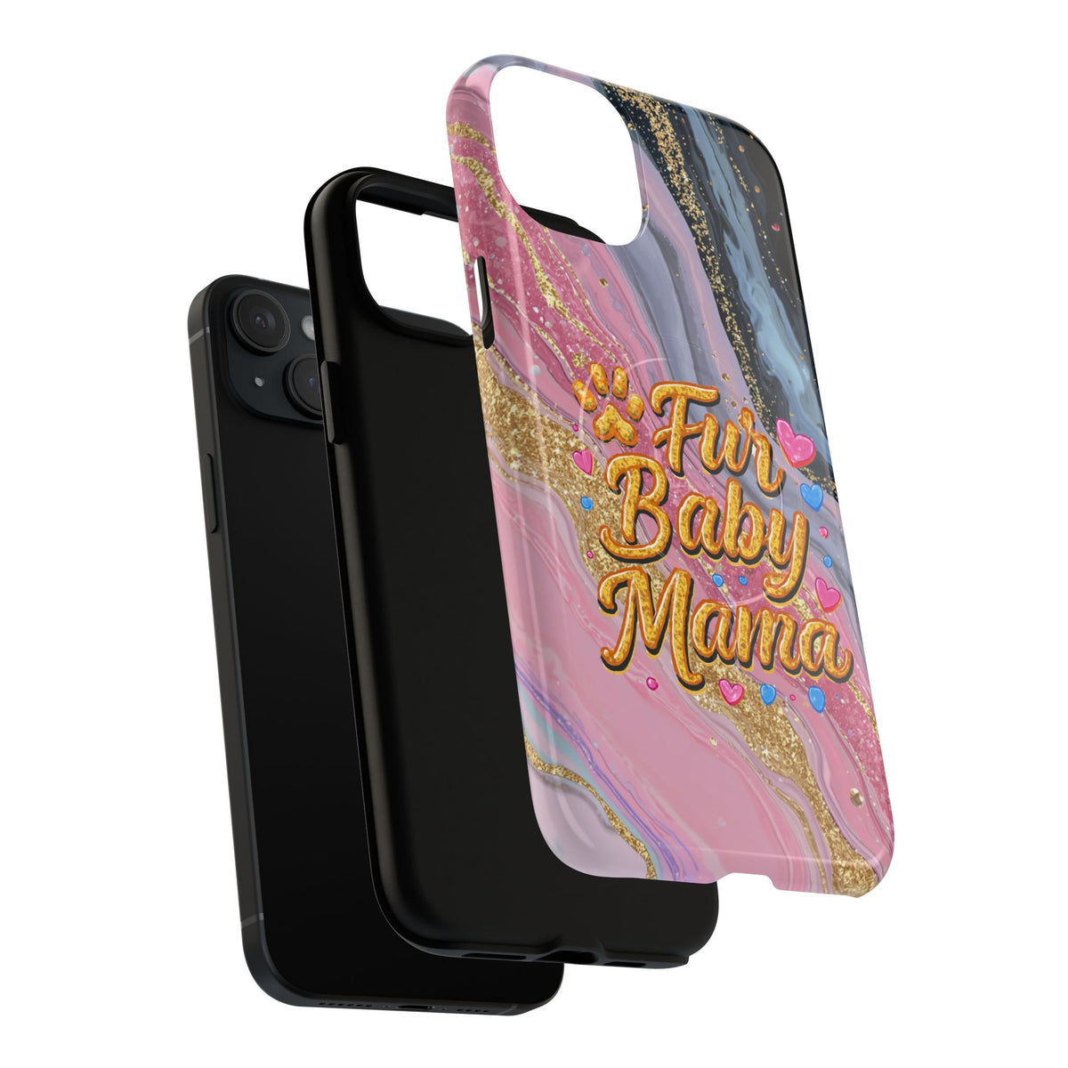 Phone Case — “Fur Baby Mama” Pink Marble Tough Magnetic Case