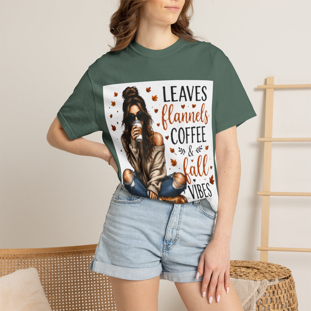Fall Vibes Tee – "Leaves Flannels Coffee & Fall Vibes" Graphic T-Shirt
