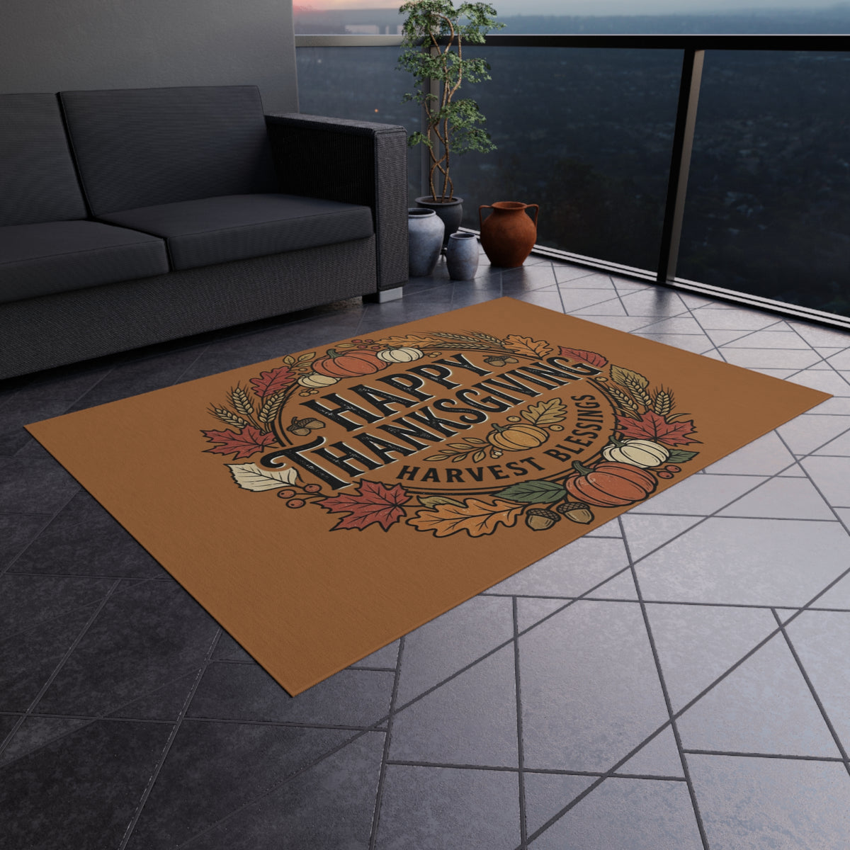 Happy Thanksgiving Outdoor Rug — Harvest Blessings Fall Doormat