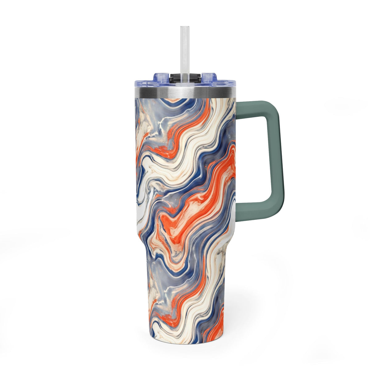 40oz Marble Swirl Tumbler – Insulated Vacuum Travel Cup (Blue & Orange)