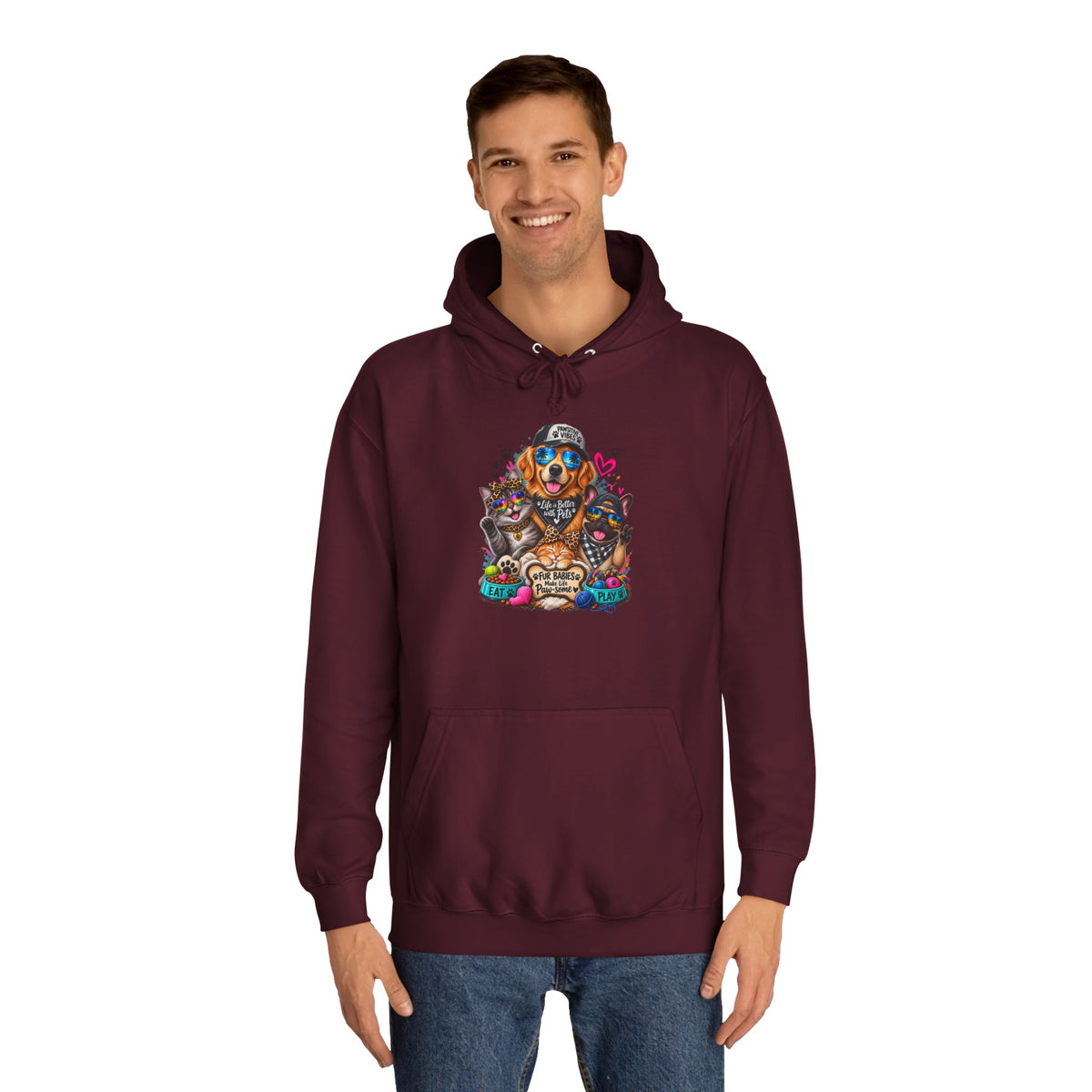 Hoodie — Colorful College Mascot Cat & Dog Paw Graphic