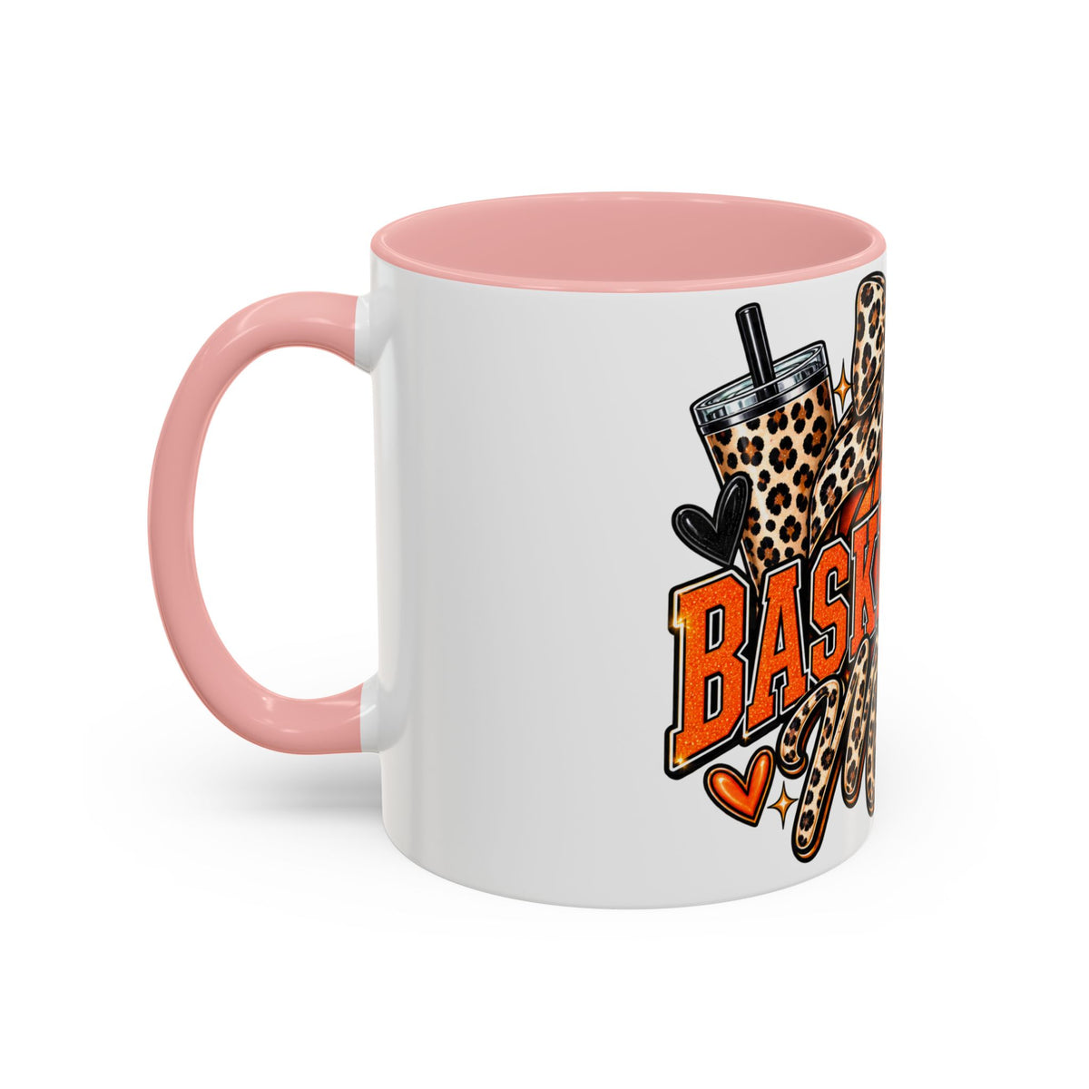 Basketball Mama Accent Coffee Mug – Leopard Bow Basketball Mom Gift (11/15oz)