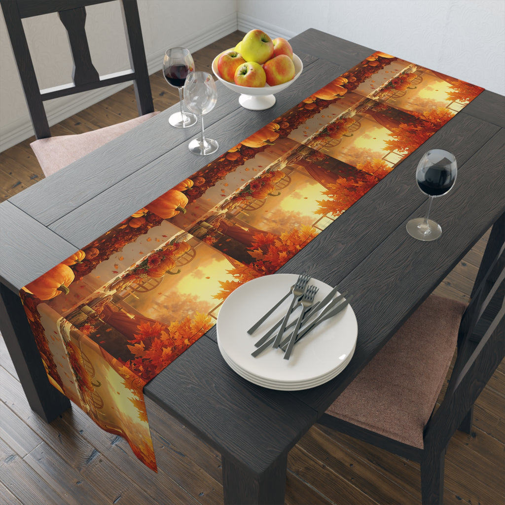 Autumn Pumpkin Farm Table Runner — Fall Harvest Thanksgiving Decor
