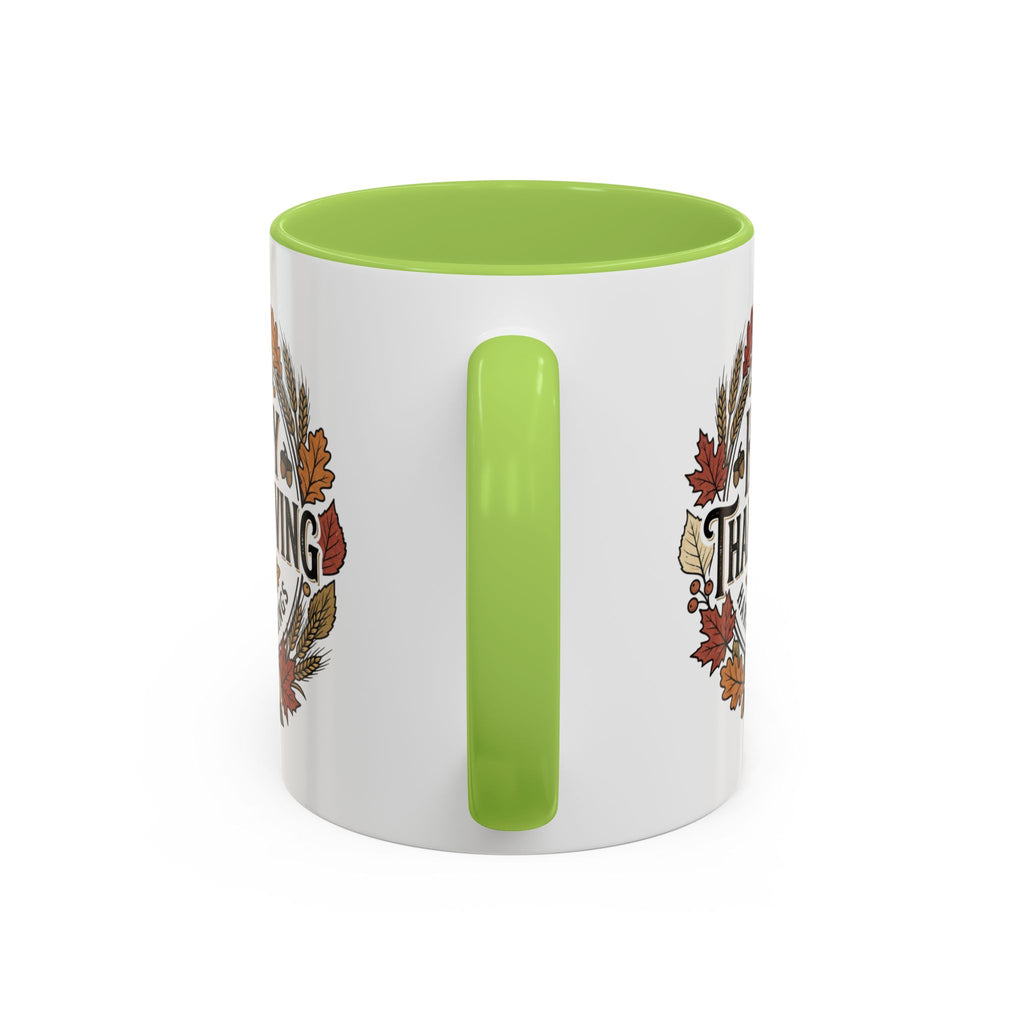 Happy Thanksgiving Accent Coffee Mug — "Harvest Blessings" Fall Pumpkin Wreath (11/15 oz)