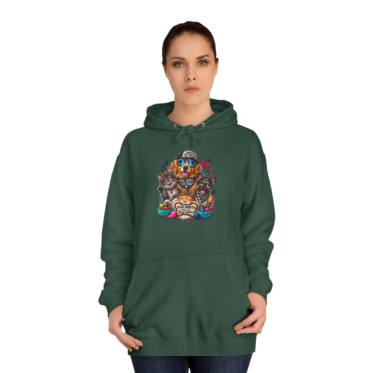 Hoodie — Colorful College Mascot Cat & Dog Paw Graphic