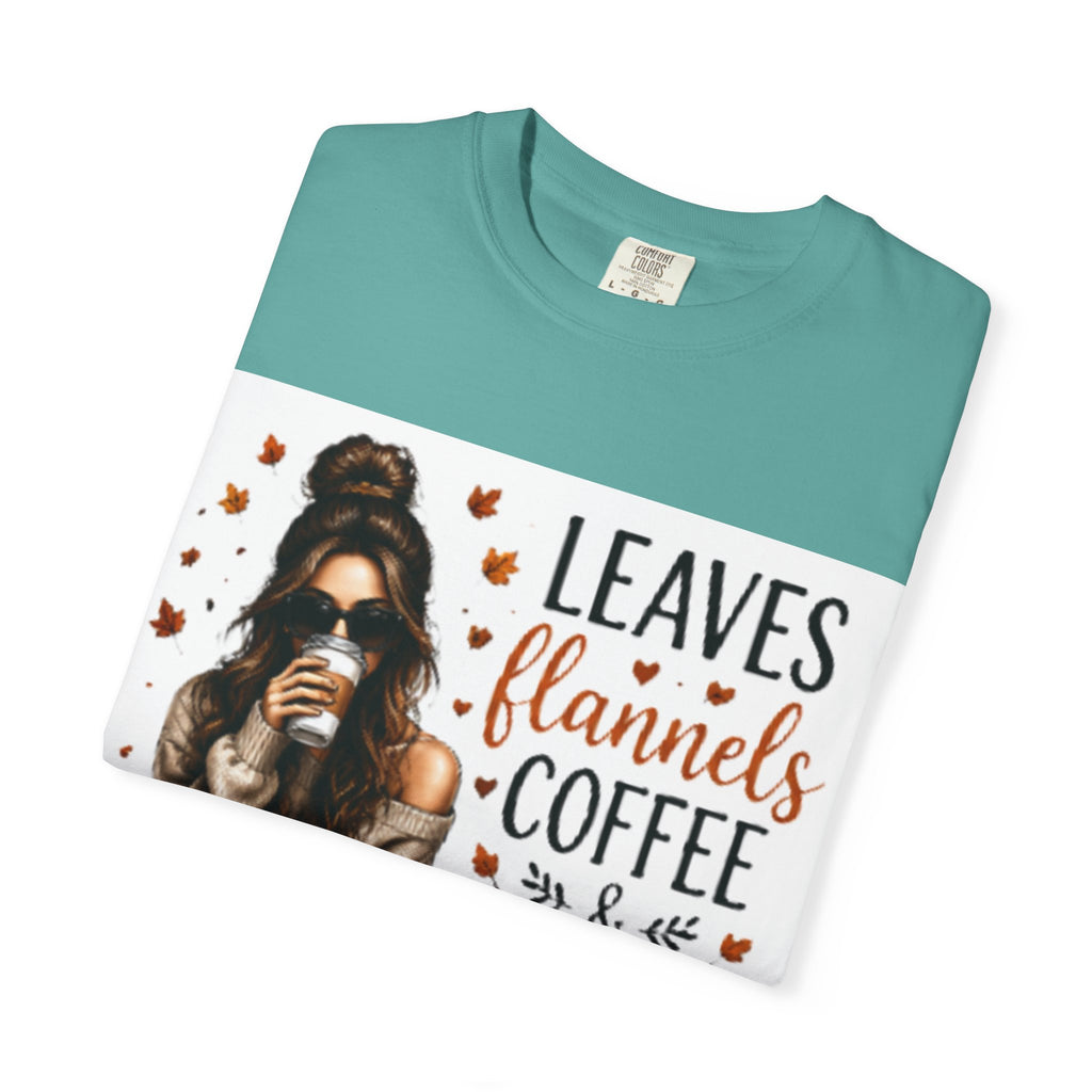 Fall Vibes Tee – "Leaves Flannels Coffee & Fall Vibes" Graphic T-Shirt
